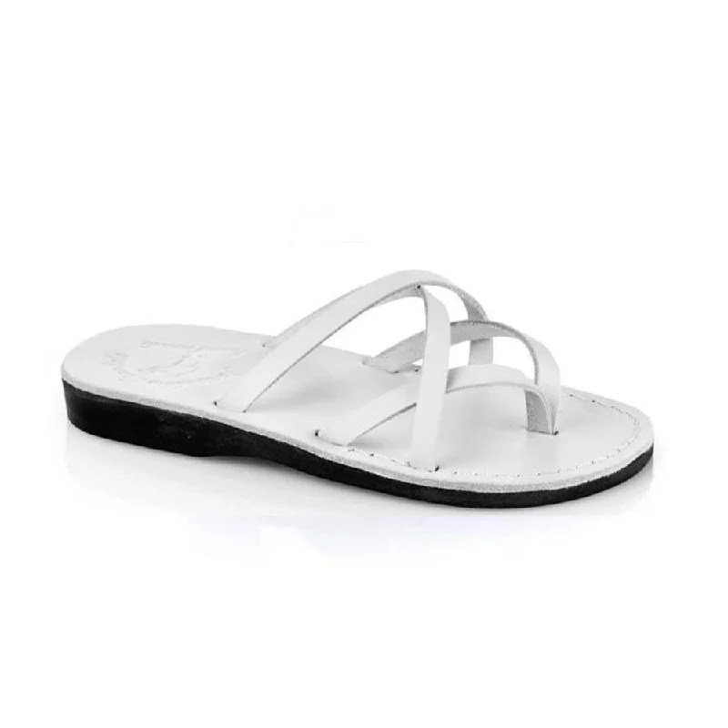 Tamar - Leather Strappy Flip Flops | White