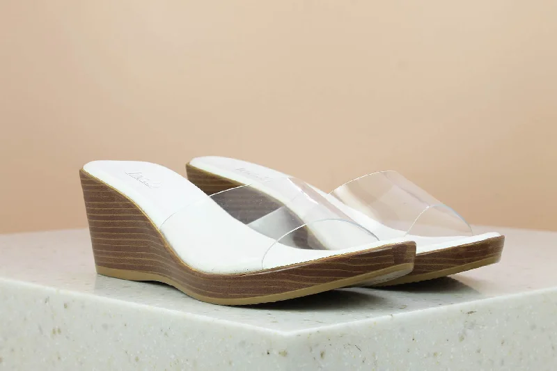 Women White Transparent Wedge Sandals