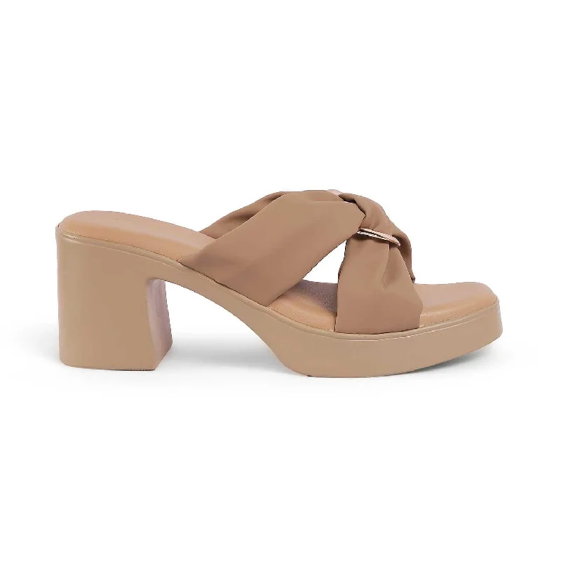 Tresmode Molin Beige Women's Dress Block Heel Sandals