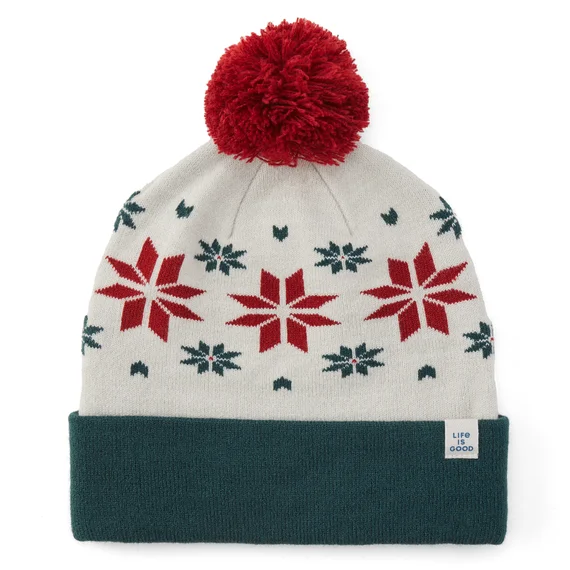 Nordic Snowflake Pattern So Chill Beanie - Putty White