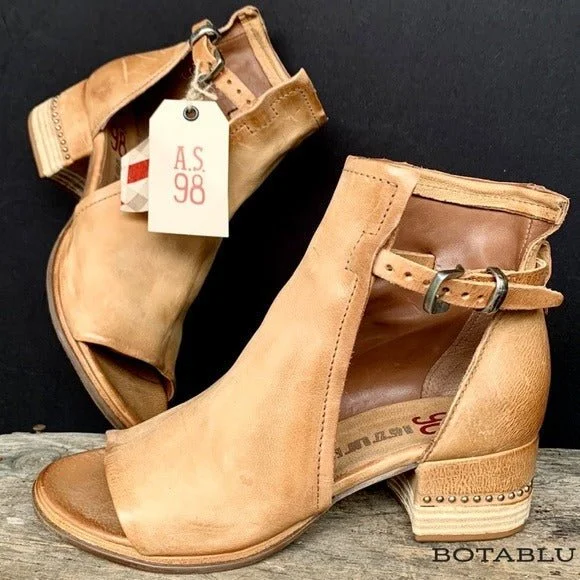 A.S.98 Morgan Studded Strap Buckle Camel Tan Bootie Sandals