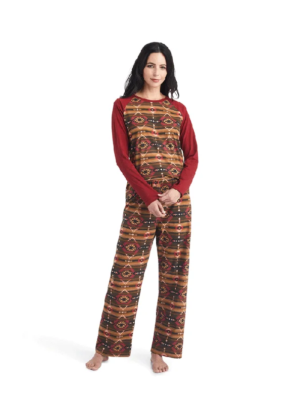 Ariat 10042604 Womens Long Sleeve Pajama Set Southwest Style Print Red