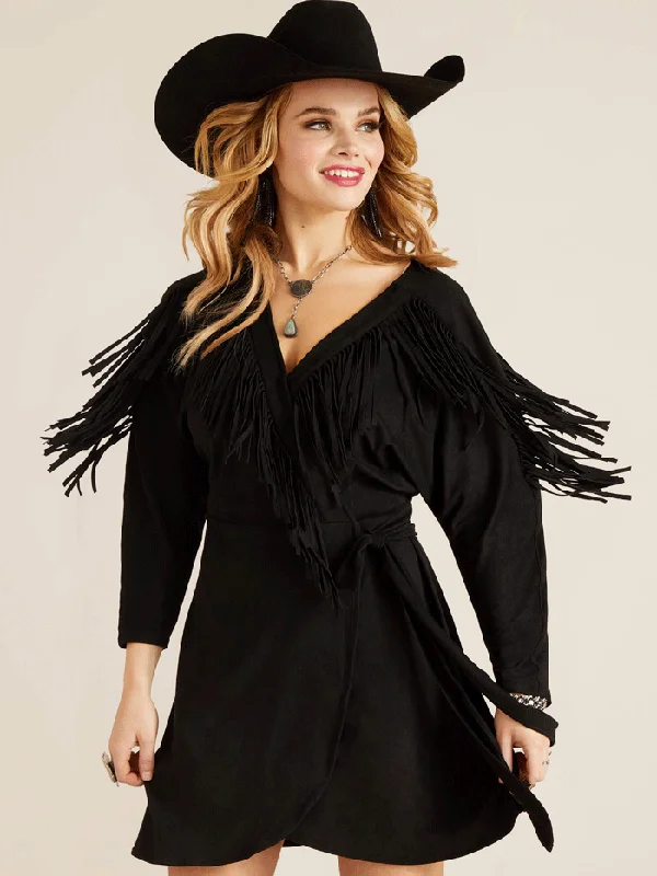 Ariat 10047249 Womens Black Hills Wrap Fringe Dress Black