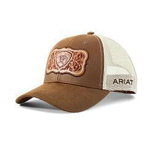 Ariat Brown/Tan Ballcap with Tooled Faux Leather Logo Patch