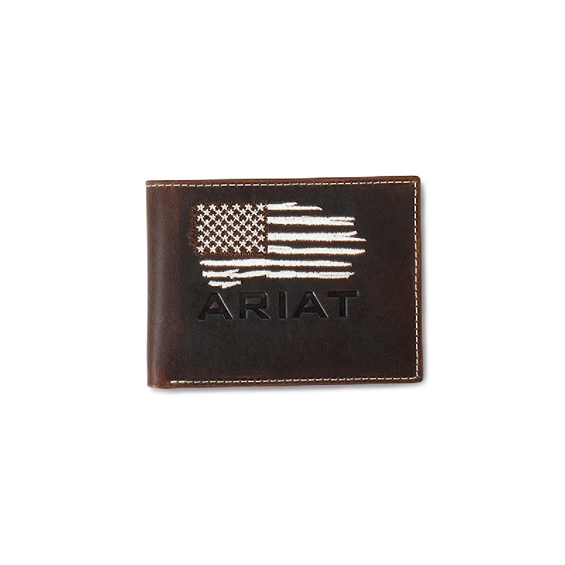 Ariat Distressed White Stitched American Flag Bifold Wallet