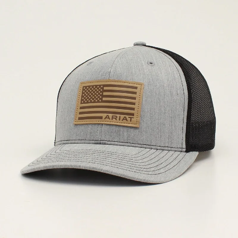 Ariat Grey/Black Ballcap with Brown Embossed USA Flag Patch