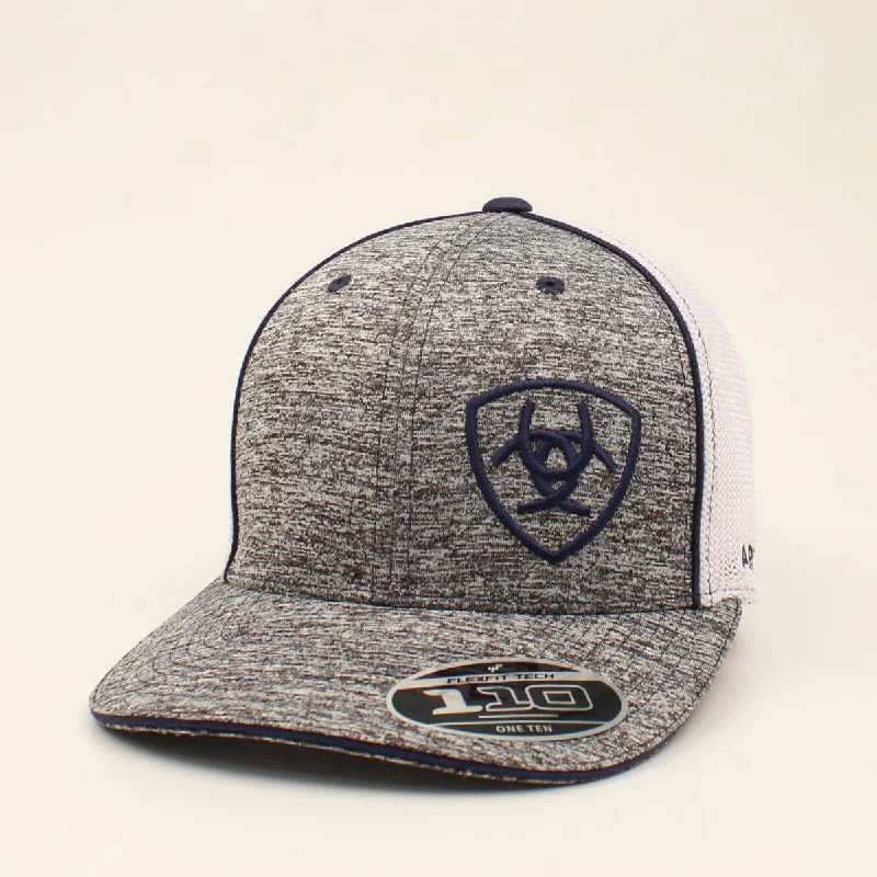 Ariat Heather Grey Flexfit 110 Ballcap with Navy Offset Logo Shield