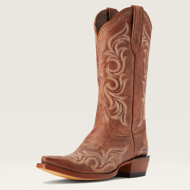 Ariat Ladies Whiskey Hazen Snip Toe Western Boots with All-Over Stitching