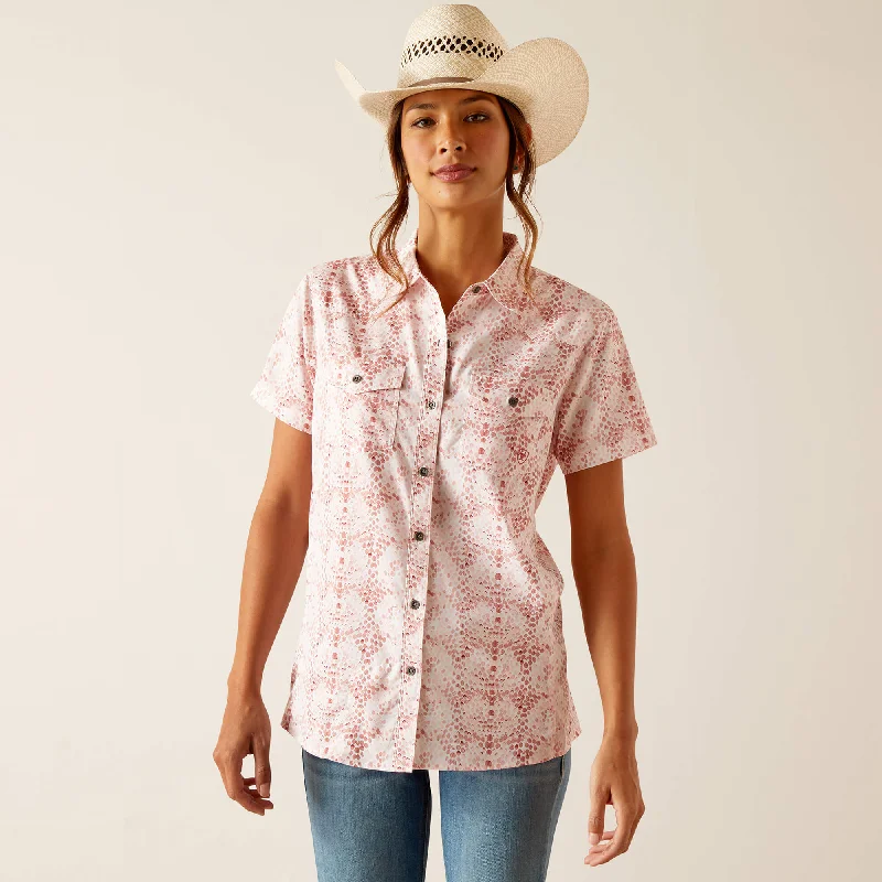 Ariat Pink/White Brush Stroke Print Short Sleeve VentTek Button-Down Blouse for Women