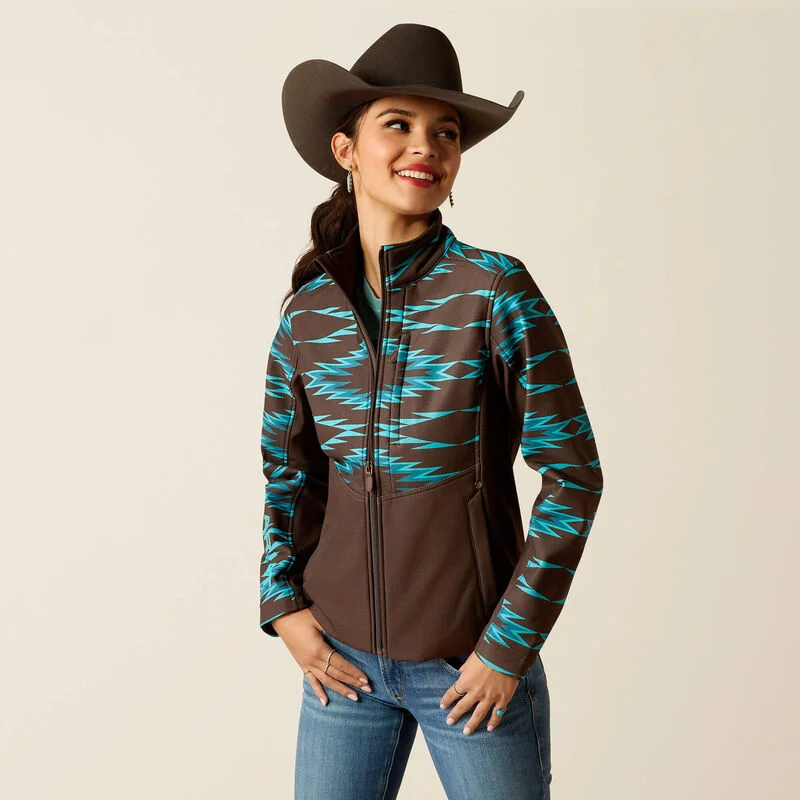 Ariat Women's Brown Aurora Softshell Jacket with Turquoise Southwest Print