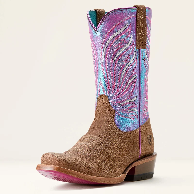 Ariat Women's Brown Futurity Dash Blunt Toe Western Boots with Iridescent Tops