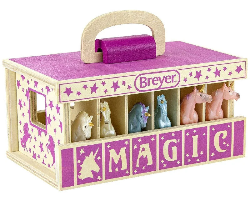 Breyer Unicorn Magic Wood Carry Stable with 6 Stablemates Unicorns