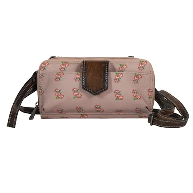 CatchFly Light Tan Flower Print Emily Wallet/Crossbody