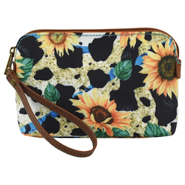 CatchFly Sunflower & Cowhide Print Essentials Pouch with Wristlet