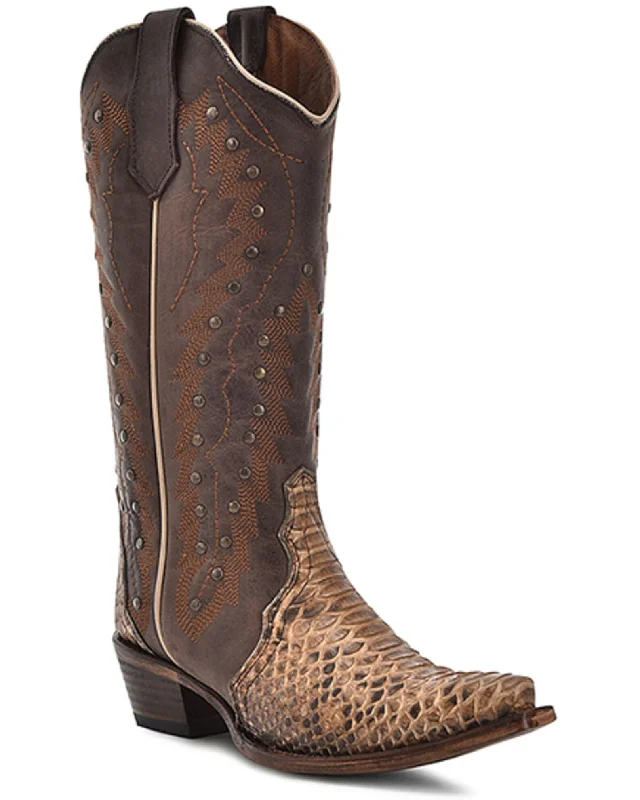 CIRCLE G Women's Exotic Python Studded Western Boots - Snip Toe L6045