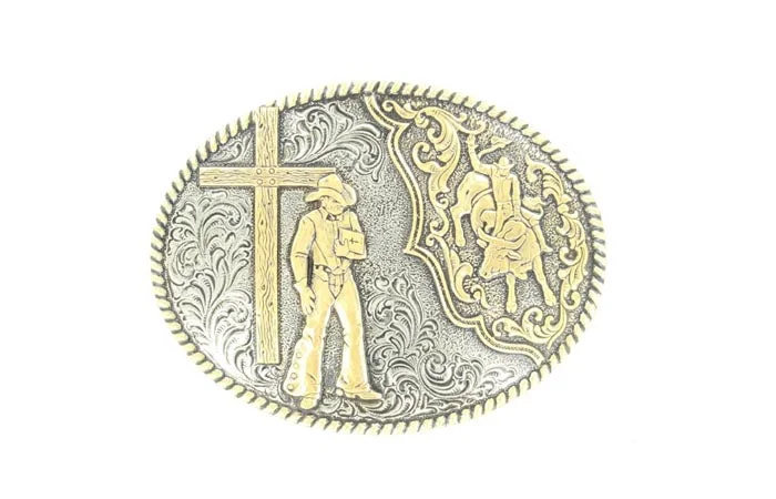 Crumrine Oval Bull Rider/Cowboy Prayer Buckle