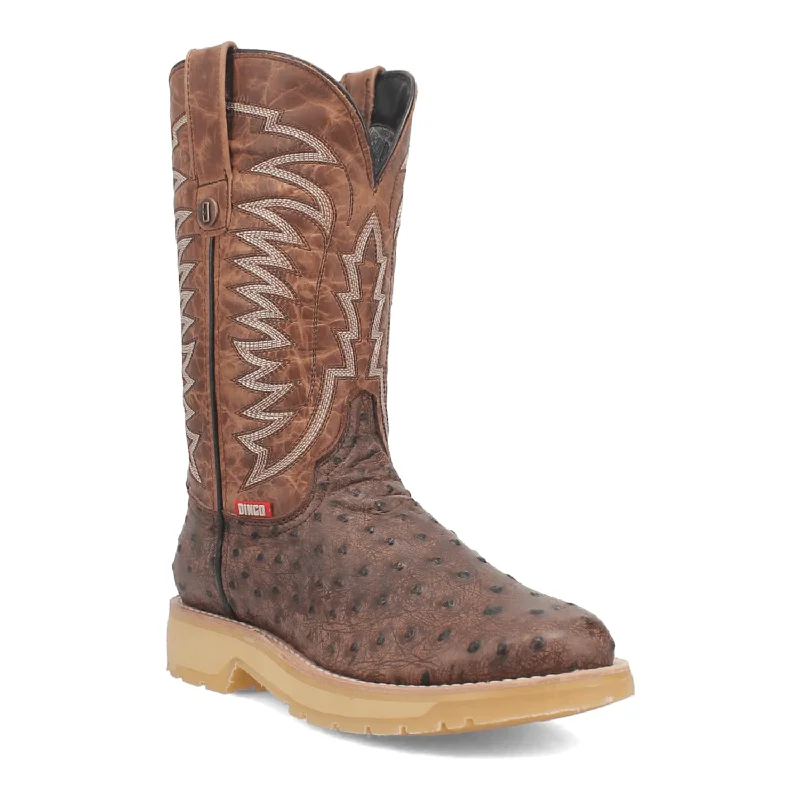 Dingo Brown Ostrich Print Round Toe Western Boots for Men