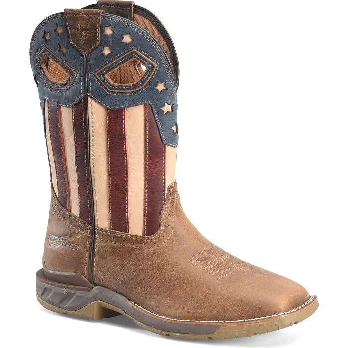 Double H Men's Brown Fortitude Broad Square Toe Roper Boots with Stars & Stripes Tops