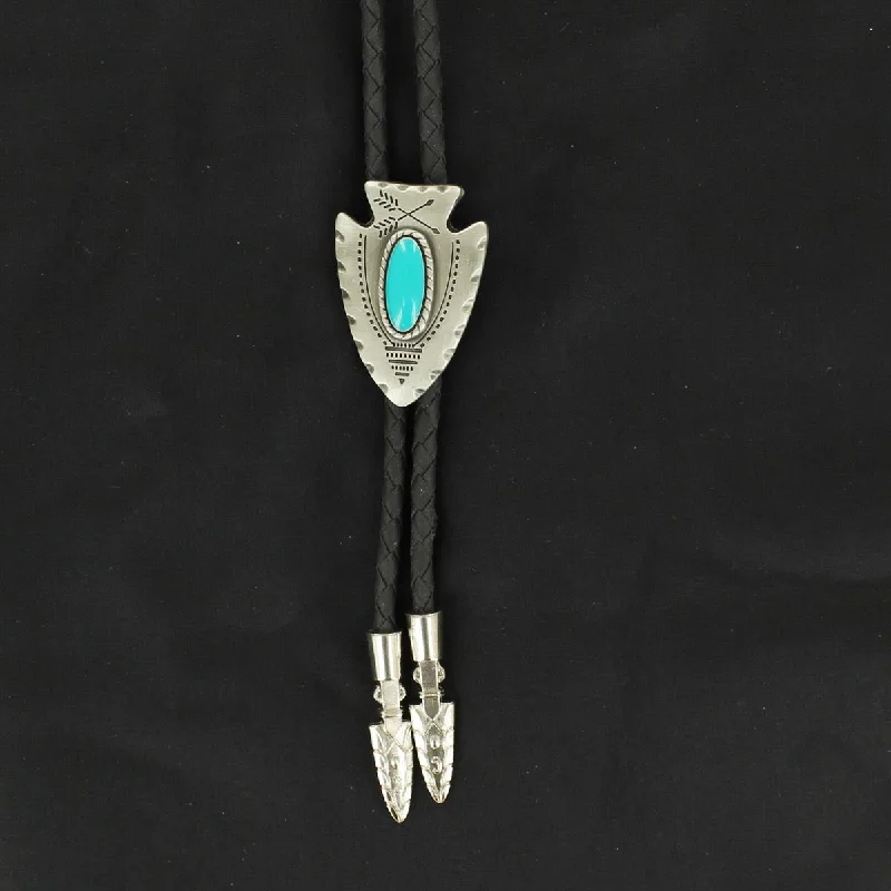 Double S Silver Arrowhead Bolo Tie with Turquoise Stone