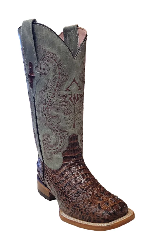 Ferrini "Stampede" Rust Crocodile Print Broad Square Toe Boots for Women