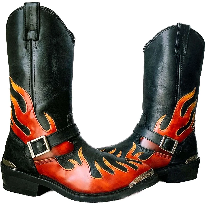 HARLEY-DAVIDSON Harness Flame Overlay Tall Leather Biker Moto Motorcycle Boots