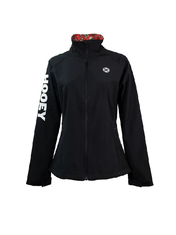 Hooey HJ105BK Womens Softshell Jacket With Red Floral Print Lining Black