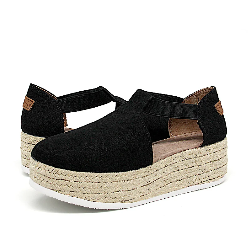 Handmade Women’s Slip-On Espadrille Linen Loafers Wedges-AE006W