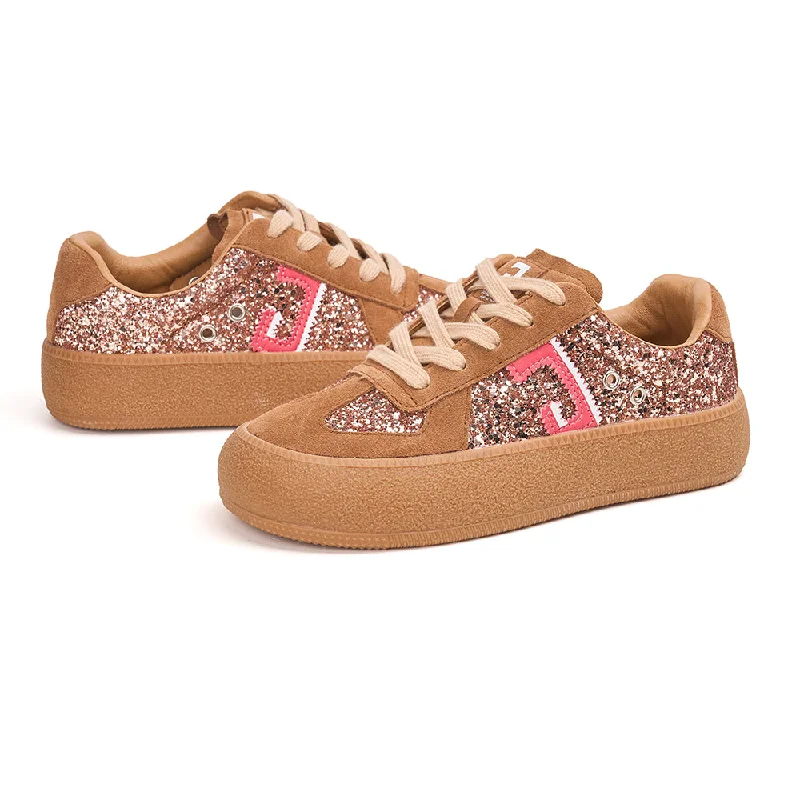 Women’s Lace-up Cow Suede and Glitter German Army Trainers Sneakers-83570W