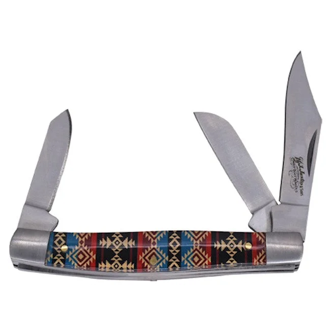 Justin Blue/Red Aztec Three Blade Stockman Knife