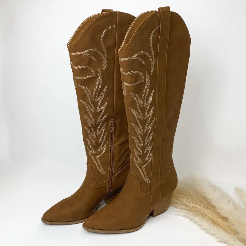 Rodeo Ready Knee High Western Stitch Boots in Camel Brown