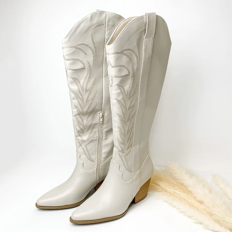 Rodeo Ready Knee High Western Stitch Boots in Bone White