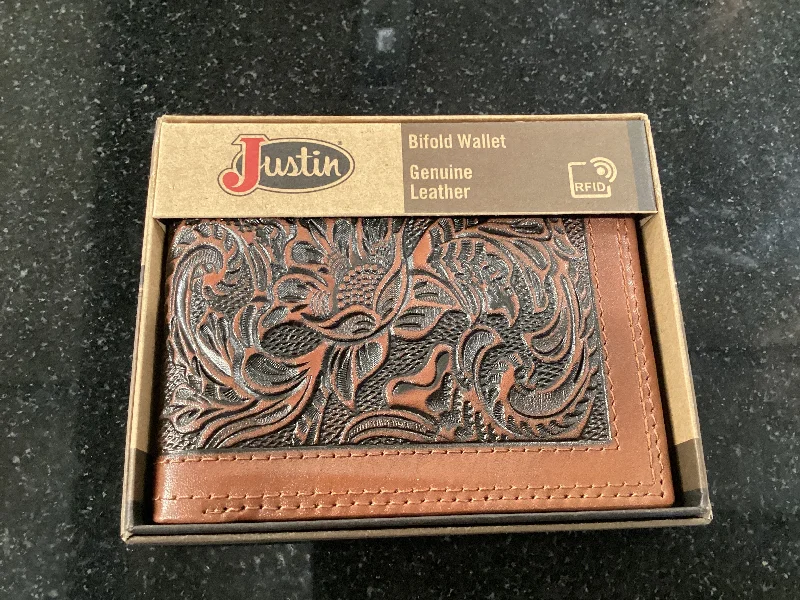 Leather LG Bifold Wallet Tooled W/Triple Stitch