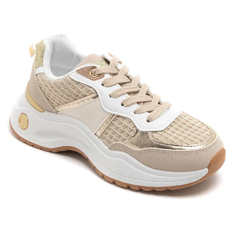 LILAH NUDE AND GOLD CHUNKY TRAINERS