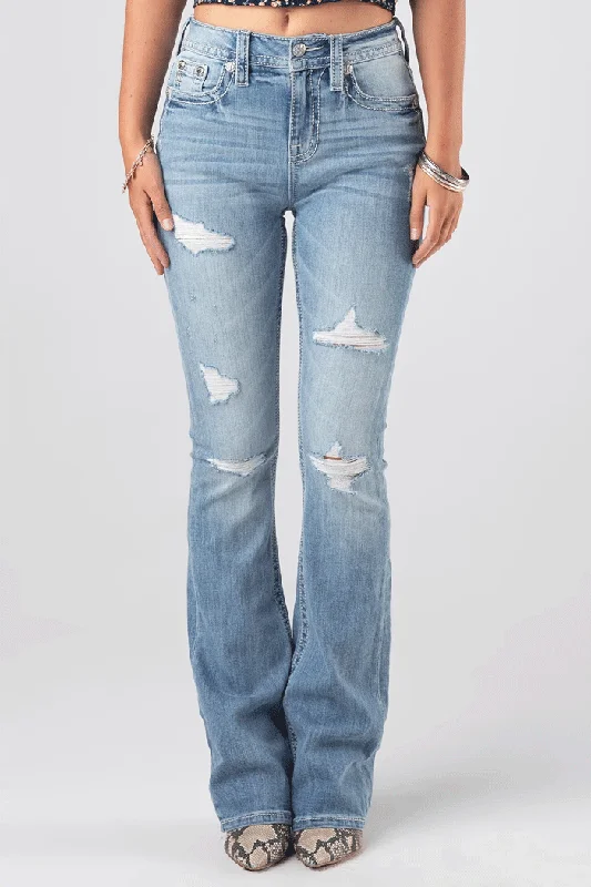 Miss Me H3636B42 Womens Classic Torn Bootcut Jeans Light Blue