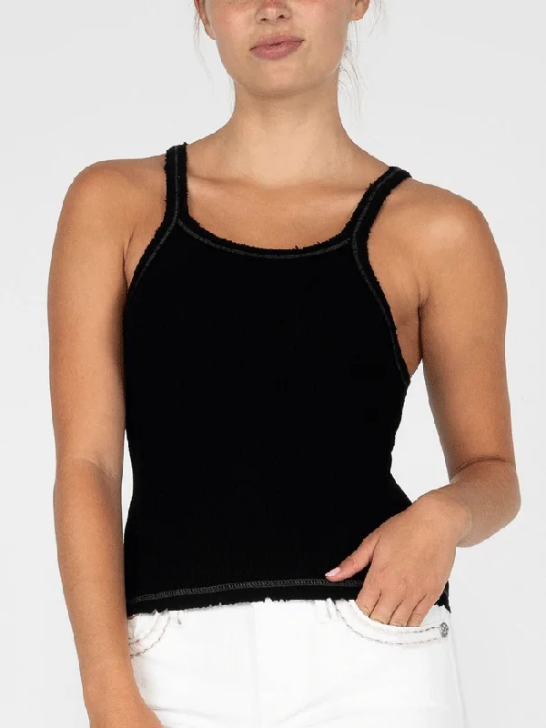 Miss Me MT2821T-BLK Womens Ribbed Cropped Tank Top Black