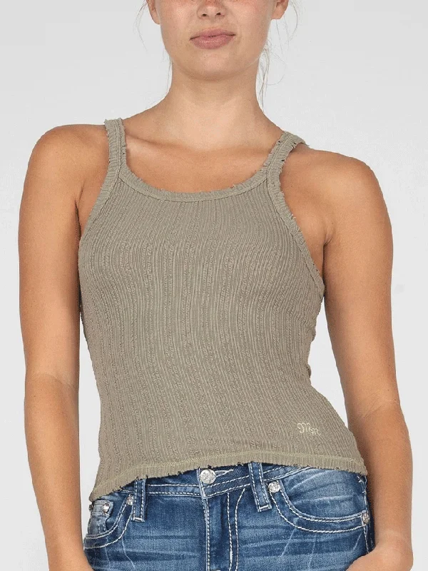 Miss Me MT2821T-OLV Womens Ribbed Cropped Tank Top Olive Green