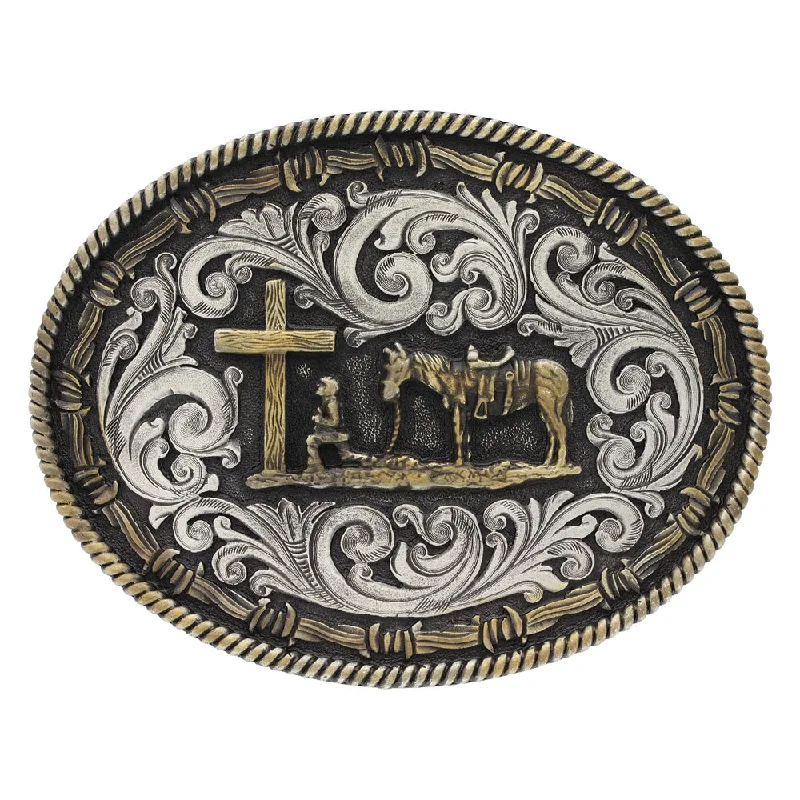 Montana Silversmiths Praying Cowboy Two Tone Oval Attitude Buckle