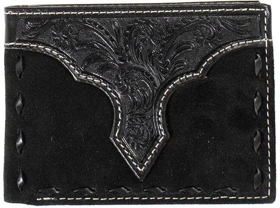 Nocona Black Bifold Roughout Buck Laced Leather Wallet