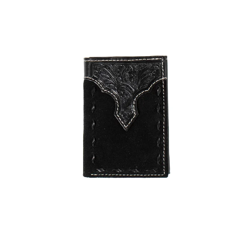 Nocona Black Roughout Trifold Wallet