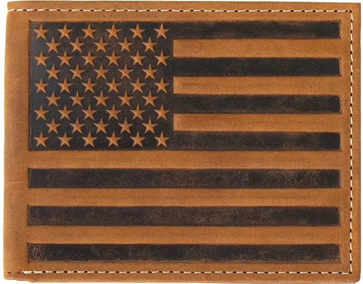 Nocona Brown Embossed Flag Bi-Fold Wallet