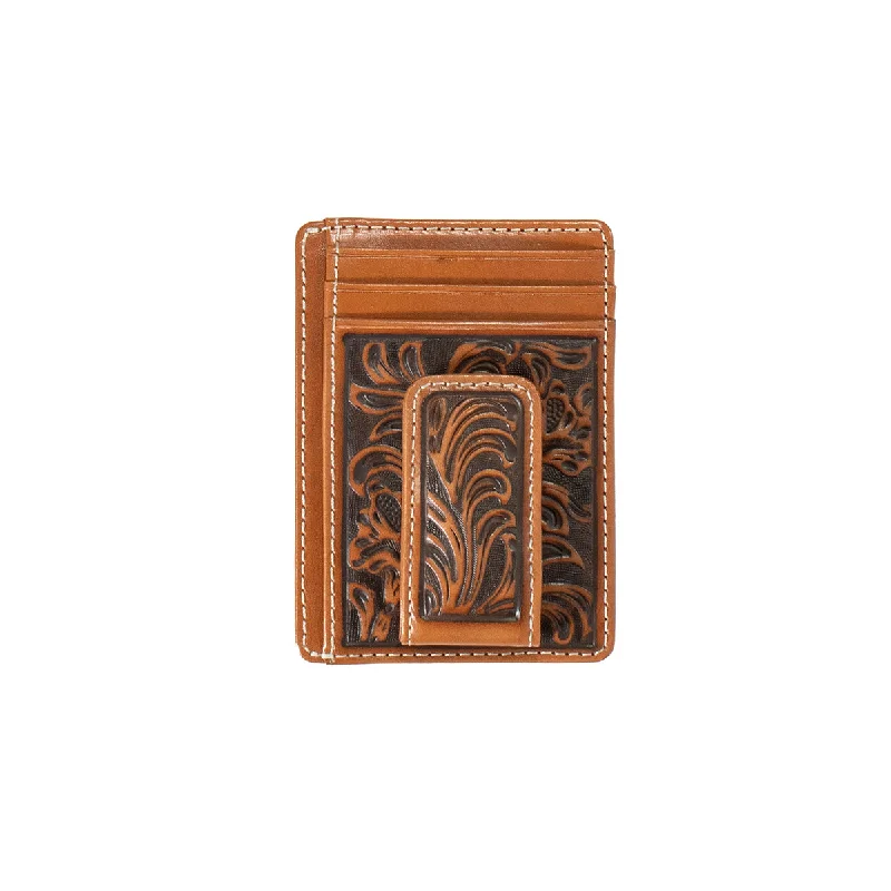 Nocona Medium Brown Floral Embossed Money Clip