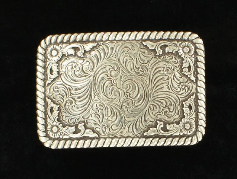 Nocona Silver Engraved Buckle with Rope Edge