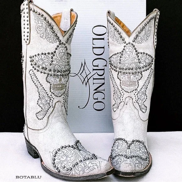 OLD GRINGO L&L White Skull Studded Sombrero Pistol Gun Cowgirl Western Boots