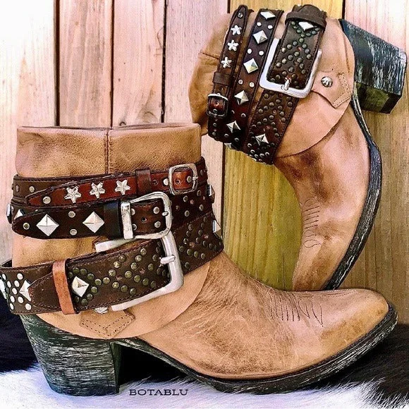 OLD GRINGO OG Studded Belted Boho Western Biker Cowboy Cowgirl Ankle Bootie Boots