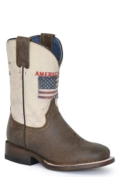 Roper Footwear Children's Vintage Brown "America Strong" Square Toe Boots