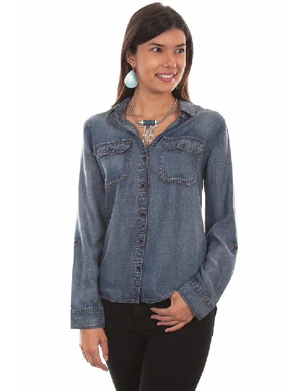 Scully HC473 Womens Button-Up Long Sleeve Blouse Denim