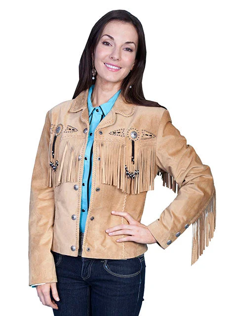 Scully  L152-126 Womens Fringe Suede Beaded Jacket Old Rust