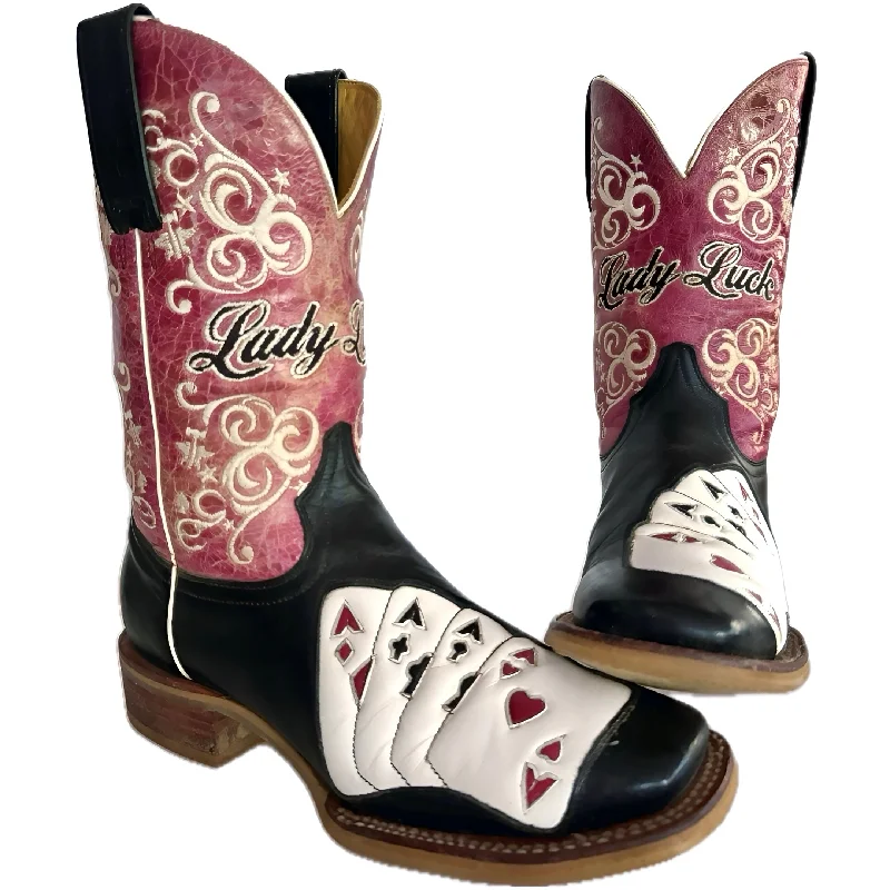 TIN HAUL Lady Luck Poker Aces Square Toe Cowgirl Western Boots