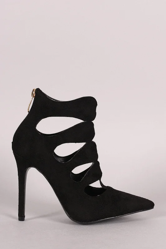 Vegan Suede Cut Out Pointy Toe Stiletto Heels