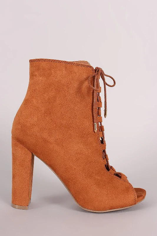 Wild Diva Lounge Combat Lace Up Chunky Heeled Booties